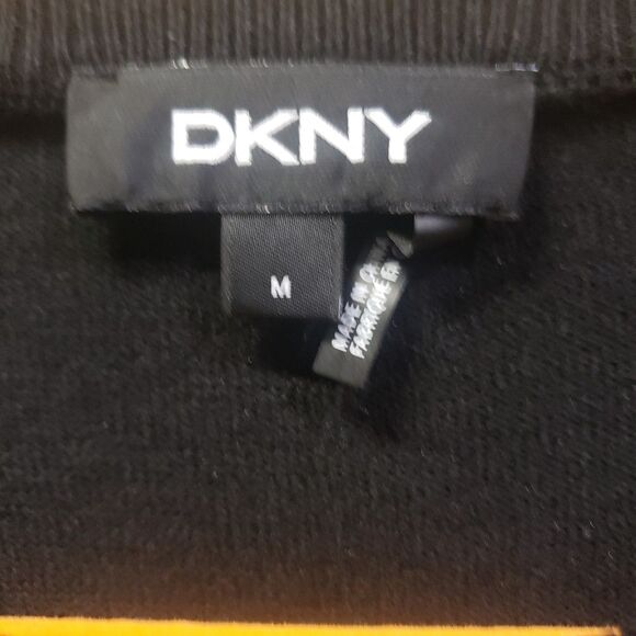 DKNY black sweater with sheer sequined sleeves Sz M III EXCELLENT CONDITION! - Picture 2 of 5
